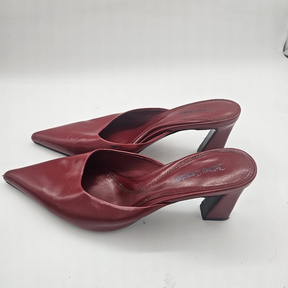 Jeffrey Campbell Unamused Cherry Red Block-Heel Pointed-Toe Mules Size 8 - Picture 8 of 16